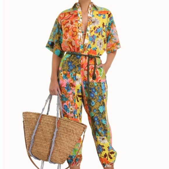 Zimmermann Pants - Zimmermann Estelle Splice Floral Linen Top + Trouser Set